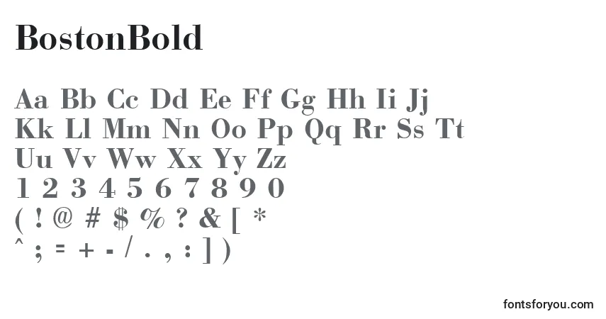 Schriftart BostonBold – Alphabet, Zahlen, spezielle Symbole