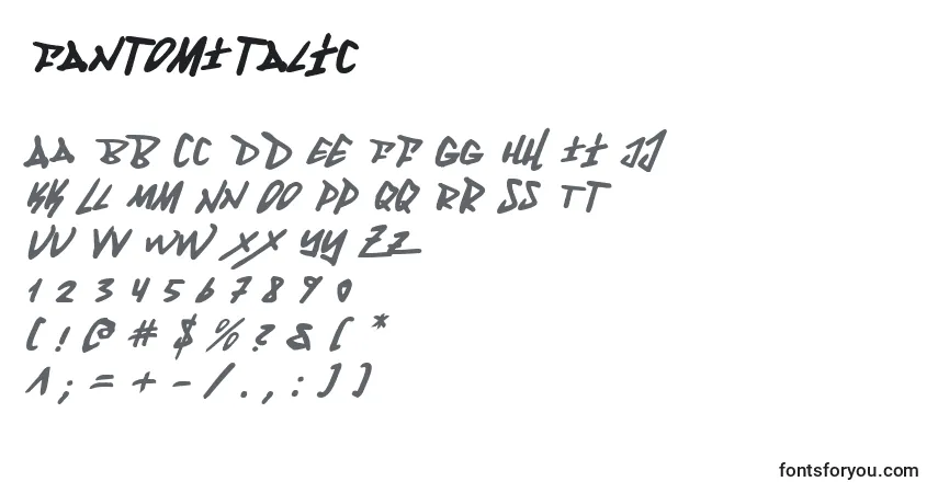 A fonte FantomItalic – alfabeto, números, caracteres especiais