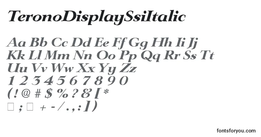 A fonte TeronoDisplaySsiItalic – alfabeto, números, caracteres especiais