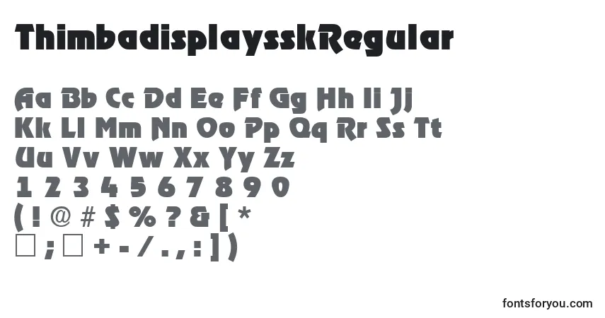 Czcionka ThimbadisplaysskRegular – alfabet, cyfry, specjalne znaki