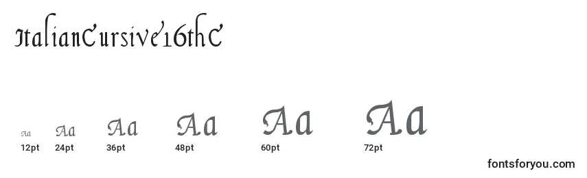 ItalianCursive16thC Font Sizes