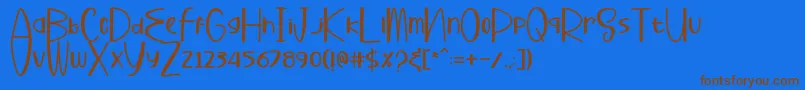 BuharyRegular-Schriftart – Braune Schriften auf blauem Hintergrund