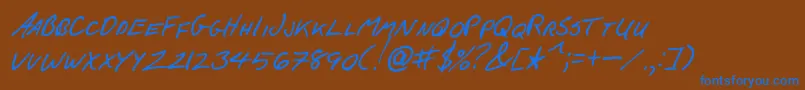FCkBeansItalic-Schriftart – Blaue Schriften auf braunem Hintergrund