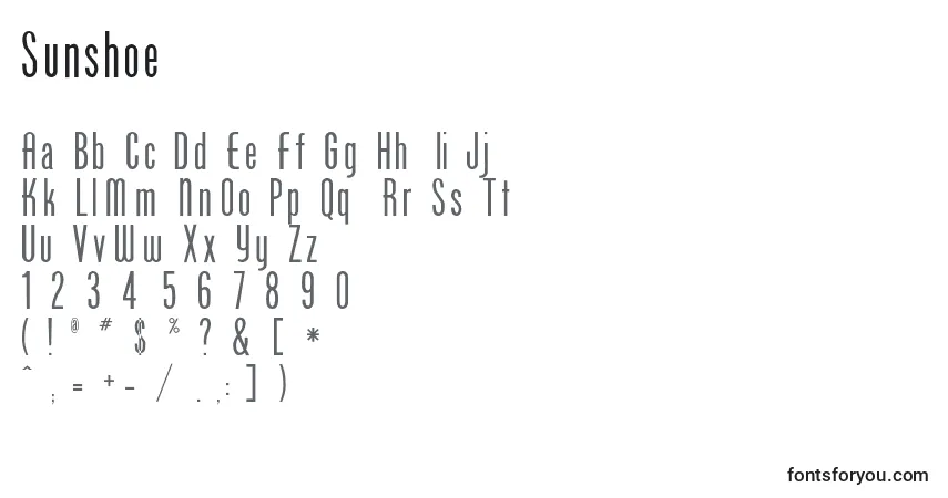 Czcionka Sunshoe – alfabet, cyfry, specjalne znaki