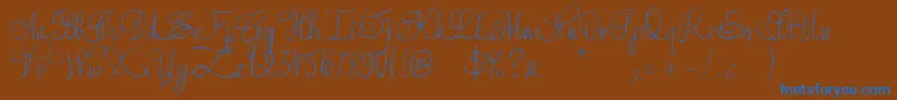 YoreScript-Schriftart – Blaue Schriften auf braunem Hintergrund