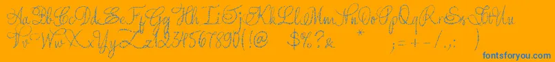 YoreScript-Schriftart – Blaue Schriften auf orangefarbenem Hintergrund