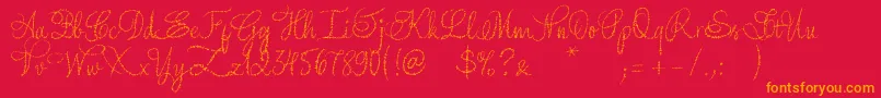 YoreScript-Schriftart – Orangefarbene Schriften auf rotem Hintergrund