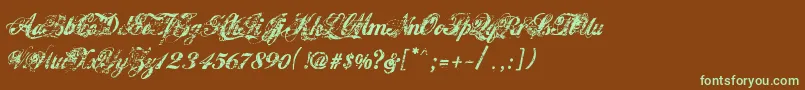 フォントHawaiiKillerV1.2 – 緑色の文字が茶色の背景にあります。