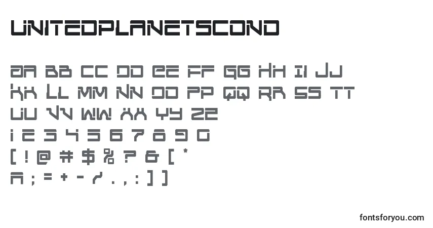Schriftart Unitedplanetscond – Alphabet, Zahlen, spezielle Symbole
