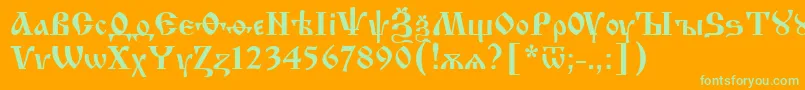 フォントIzhitsaCyrillic – オレンジの背景に緑のフォント