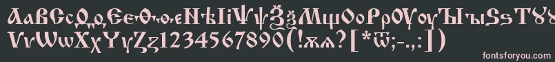 フォントIzhitsaCyrillic – 黒い背景にピンクのフォント