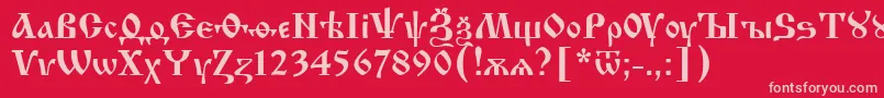 フォントIzhitsaCyrillic – 赤い背景にピンクのフォント