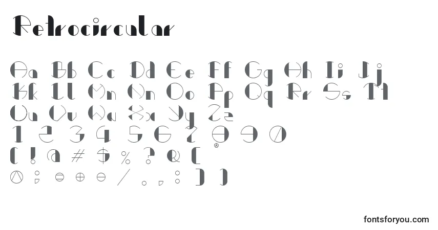 Czcionka Retrocircular – alfabet, cyfry, specjalne znaki