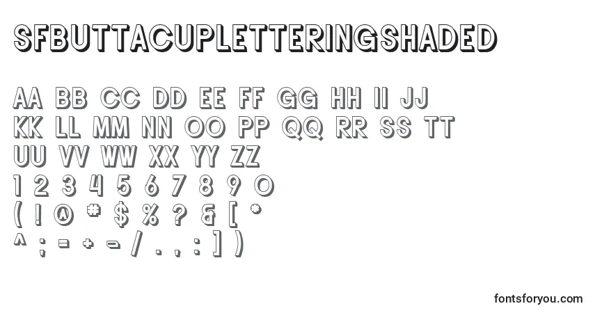 A fonte SfButtacupLetteringShaded – alfabeto, números, caracteres especiais