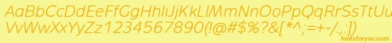 MetronLightProItalic-Schriftart – Orangefarbene Schriften auf gelbem Hintergrund