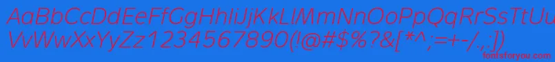 MetronLightProItalicフォントについての詳細 フォントMetronLightProItalic – 赤い文字の青い背景
