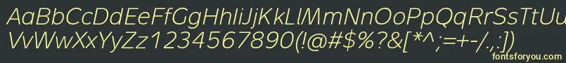 Saiba mais sobre a fonte MetronLightProItalic Fonte MetronLightProItalic – fontes amarelas em um fundo preto