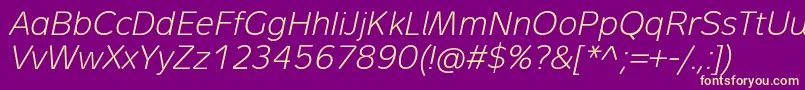 MetronLightProItalic-fontti – keltaiset fontit violetilla taustalla