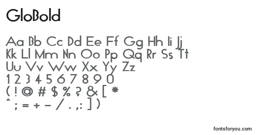 Schriftart GloBold – Alphabet, Zahlen, spezielle Symbole