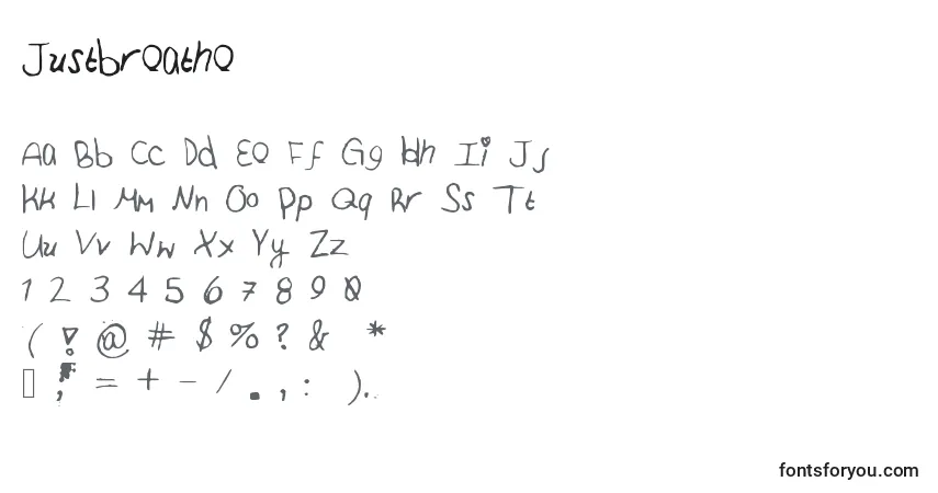 Czcionka Justbreathe (69886) – alfabet, cyfry, specjalne znaki