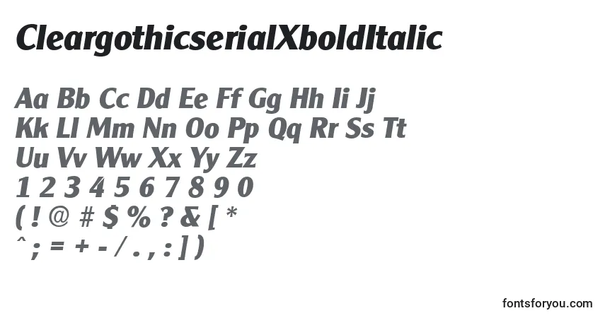 A fonte CleargothicserialXboldItalic – alfabeto, números, caracteres especiais