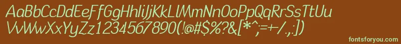 フォントTinbrdit – 緑色の文字が茶色の背景にあります。