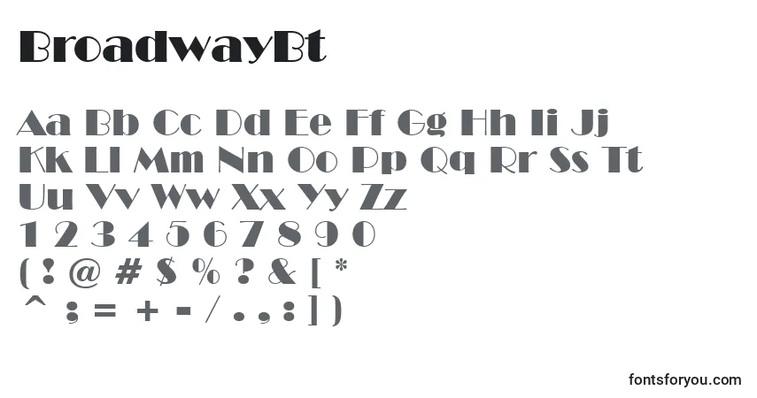 Czcionka BroadwayBt – alfabet, cyfry, specjalne znaki