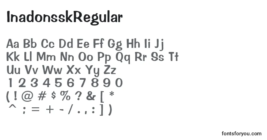 Czcionka InadonsskRegular – alfabet, cyfry, specjalne znaki