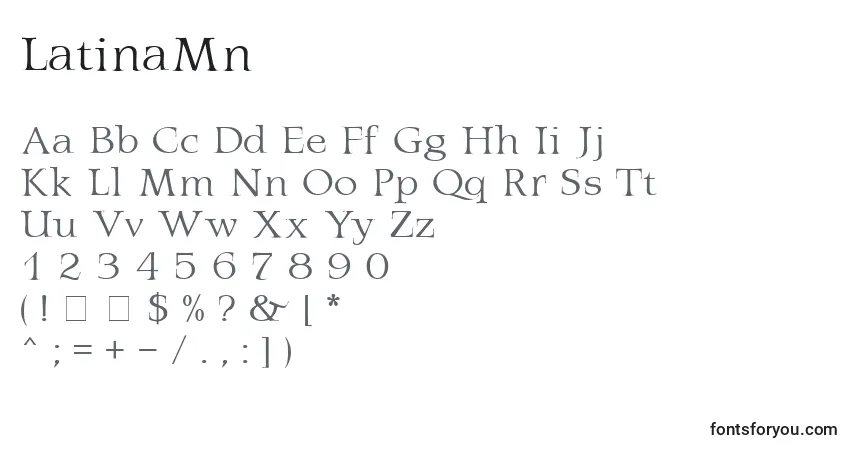 LatinaMn font – alphabet, numbers, special characters