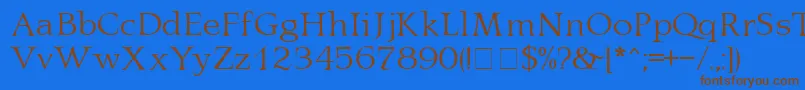 フォントLatinaMn – 茶色の文字が青い背景にあります。