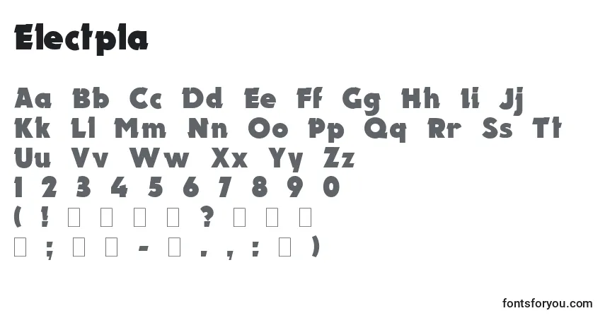 A fonte Electpla – alfabeto, números, caracteres especiais