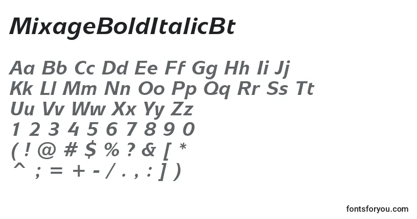 Шрифт MixageBoldItalicBt – алфавит, цифры, специальные символы