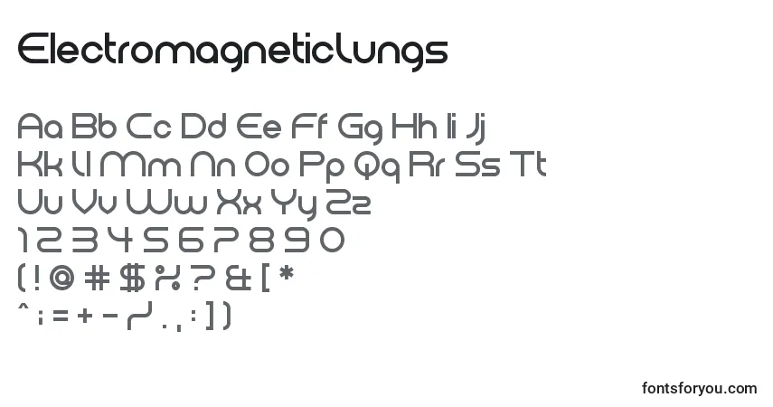 Fuente ElectromagneticLungs - alfabeto, números, caracteres especiales
