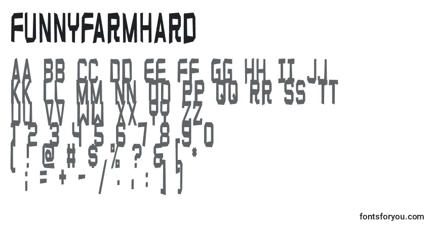 A fonte Funnyfarmhard – alfabeto, números, caracteres especiais