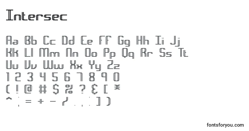 Czcionka Intersec – alfabet, cyfry, specjalne znaki