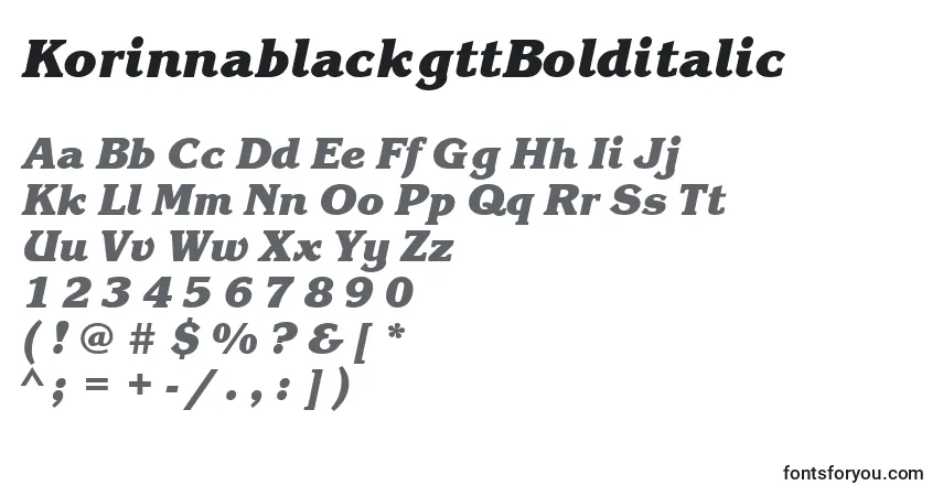 A fonte KorinnablackgttBolditalic – alfabeto, números, caracteres especiais