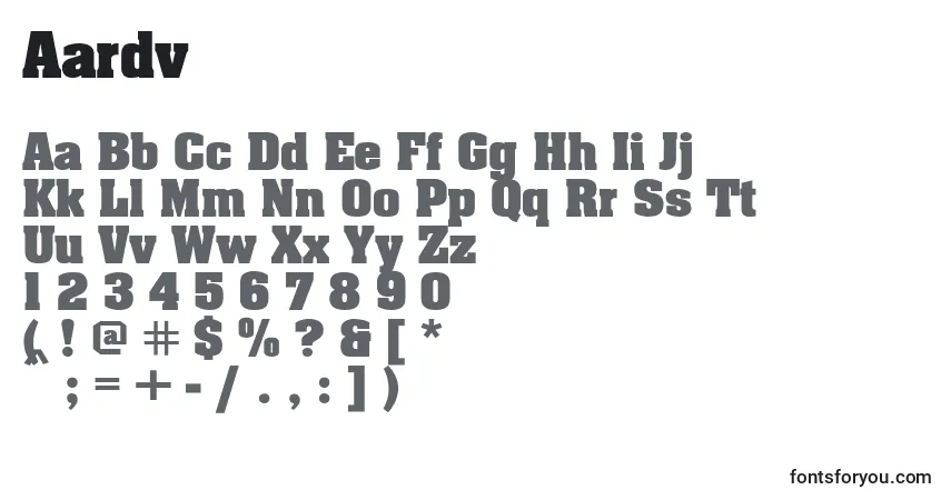 Czcionka Aardv – alfabet, cyfry, specjalne znaki