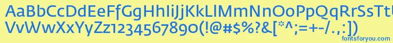 FedrasansproNormal-Schriftart – Blaue Schriften auf gelbem Hintergrund