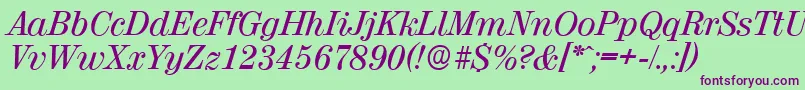 ValenciaserialMediumItalic Font – Purple Fonts on Green Background