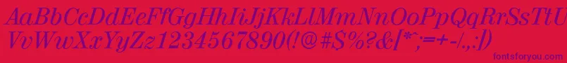 ValenciaserialMediumItalic-Schriftart – Violette Schriften auf rotem Hintergrund