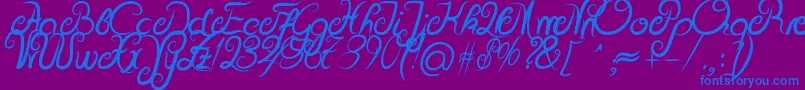 DeliciousCurlsBold-Schriftart – Blaue Schriften auf violettem Hintergrund