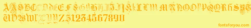 KidnappedAtGermanLandsThree Font – Orange Fonts on Yellow Background