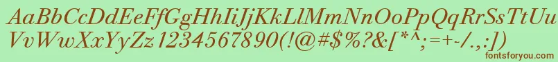 BodoniTwelveItcTtBookitalic Font – Brown Fonts on Green Background