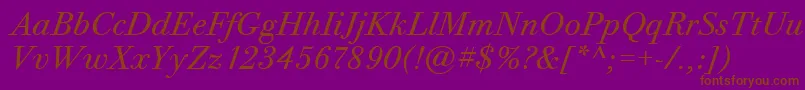 BodoniTwelveItcTtBookitalic-Schriftart – Braune Schriften auf violettem Hintergrund