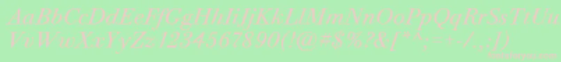 Шрифт BodoniTwelveItcTtBookitalic – розовые шрифты на зелёном фоне