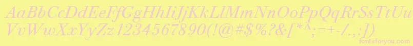 BodoniTwelveItcTtBookitalic-fontti – vaaleanpunaiset fontit keltaisella taustalla