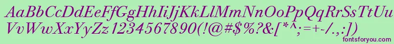 BodoniTwelveItcTtBookitalic Font – Purple Fonts on Green Background