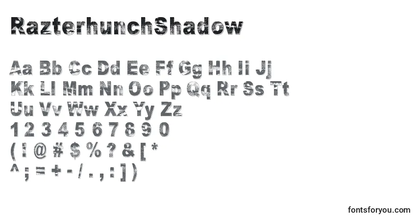 RazterhunchShadow-fontti – aakkoset, numerot, erikoismerkit