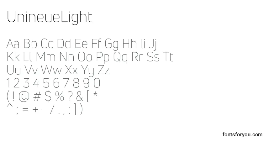 UnineueLight Font – alphabet, numbers, special characters