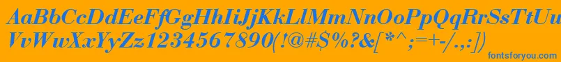 BodoniBoldItalic-Schriftart – Blaue Schriften auf orangefarbenem Hintergrund